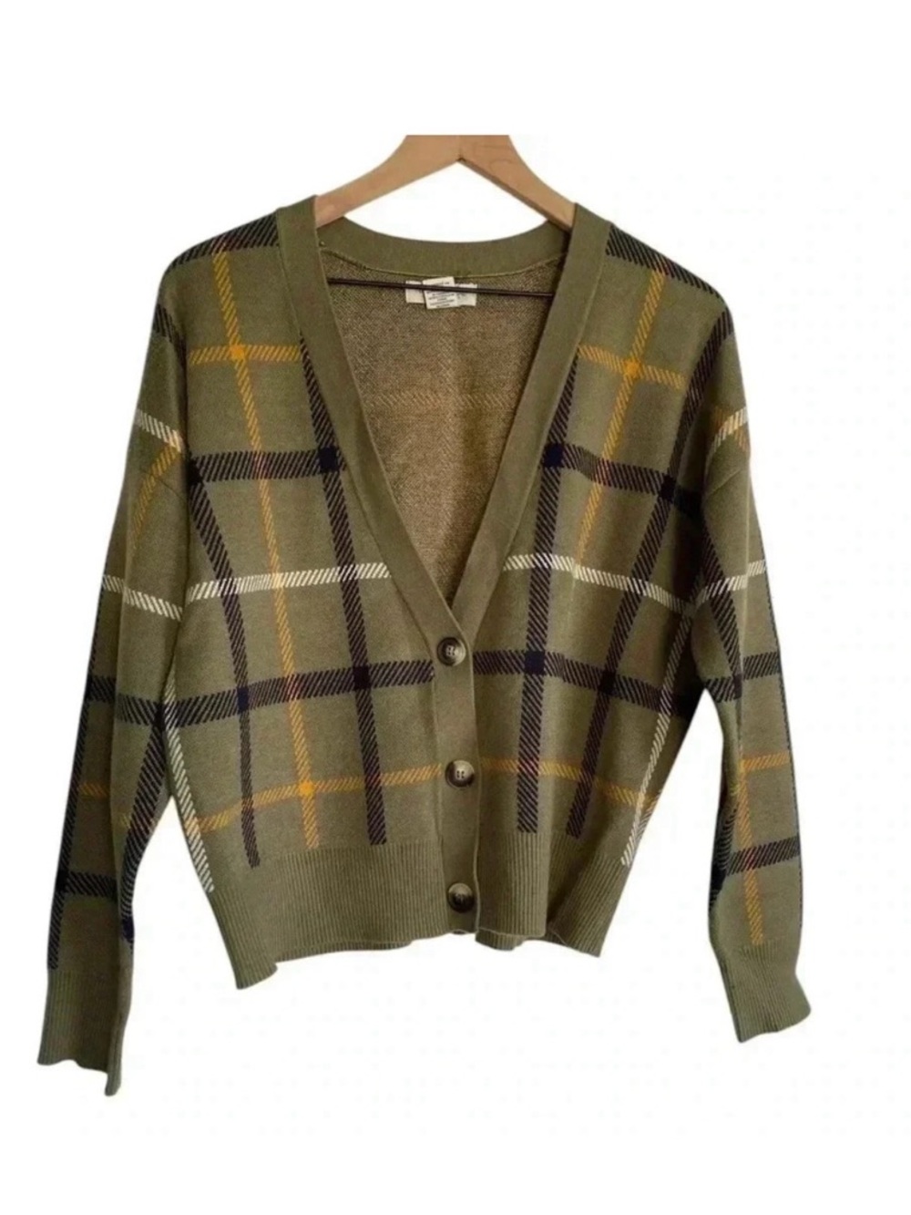 Rachel Zoe Women's Academia Plaid Olive Green Cardigan